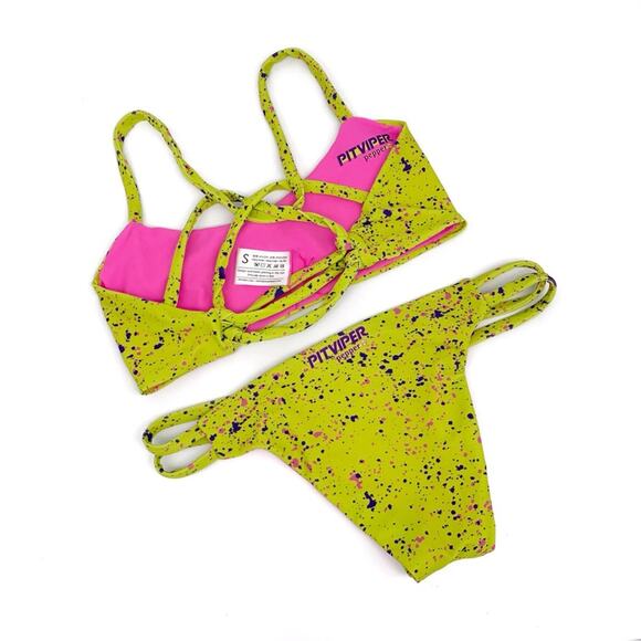PIT VIPER x PEPPER Bikini Swimsuit Pink Neon Yellow S - Picture 4 of 6